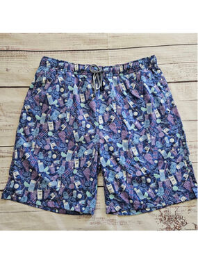 Peter Millar Crown Seaside Swim Trunks Beverage Grapes Purple Blue Mens Large